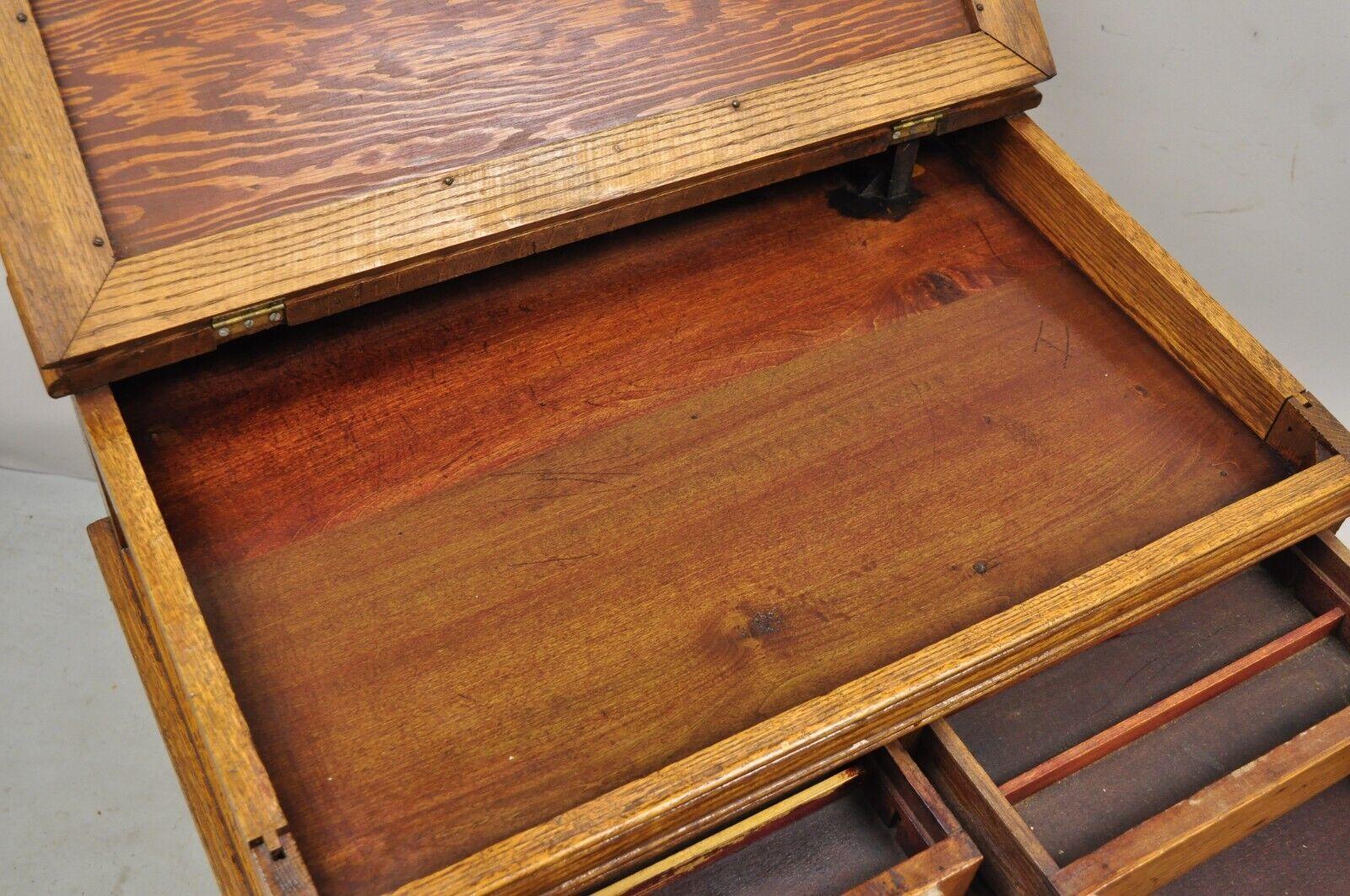 Antique J&P Coats Oak Wood 4 Drawer Sewing Spool Cabinet Desk W/ Cast Iron Base 4