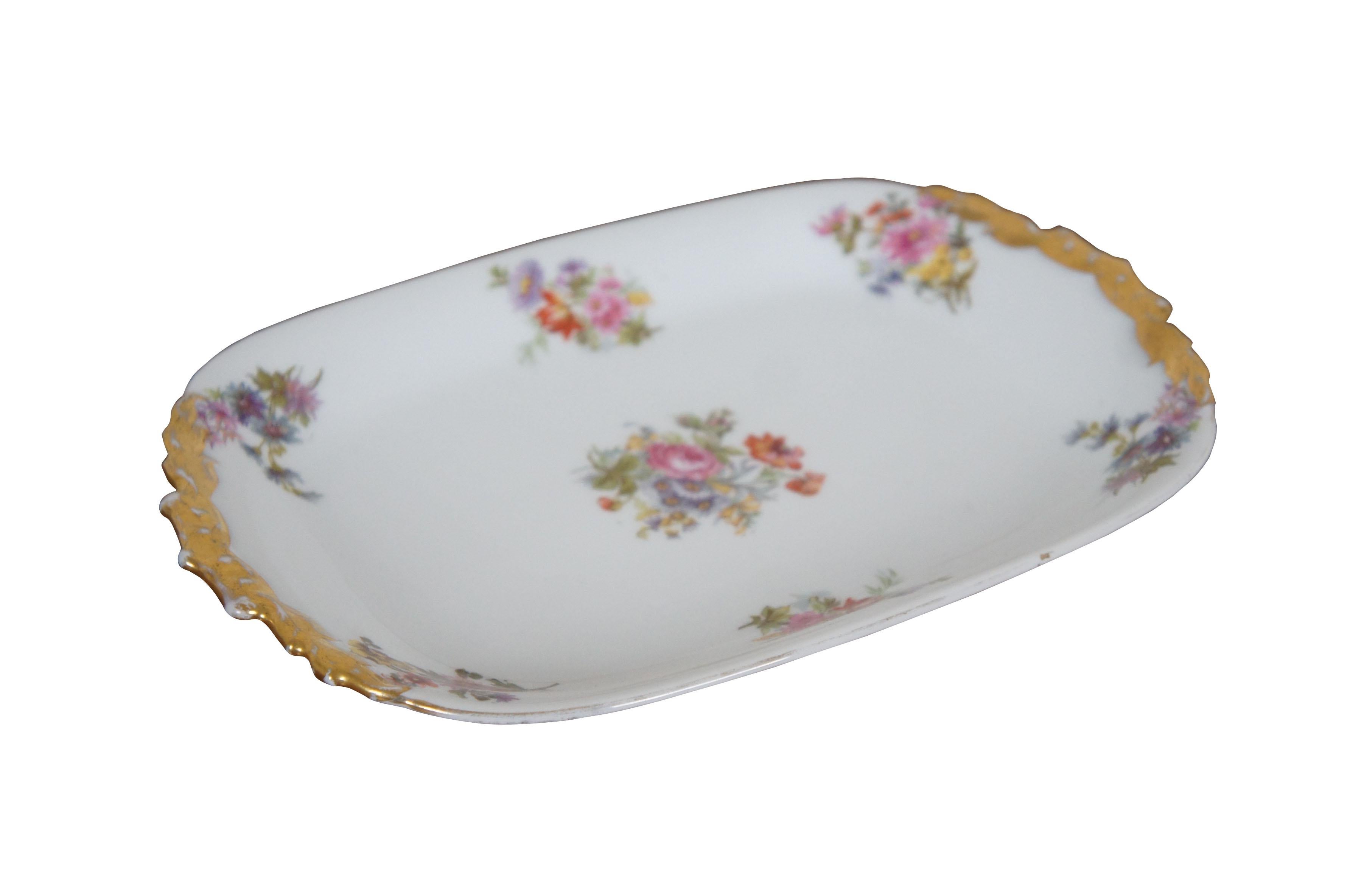 Edwardian Antique JP Jean Pouyat Limoges France Porcelain Floral Dish Vanity Tray 12