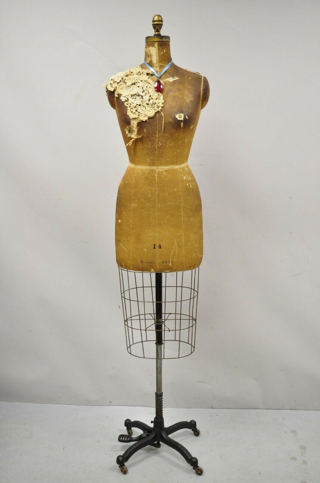 Antique J.R Bauman Model 1957 Size 14 Cage Dress Form Mannequin For Sale 3