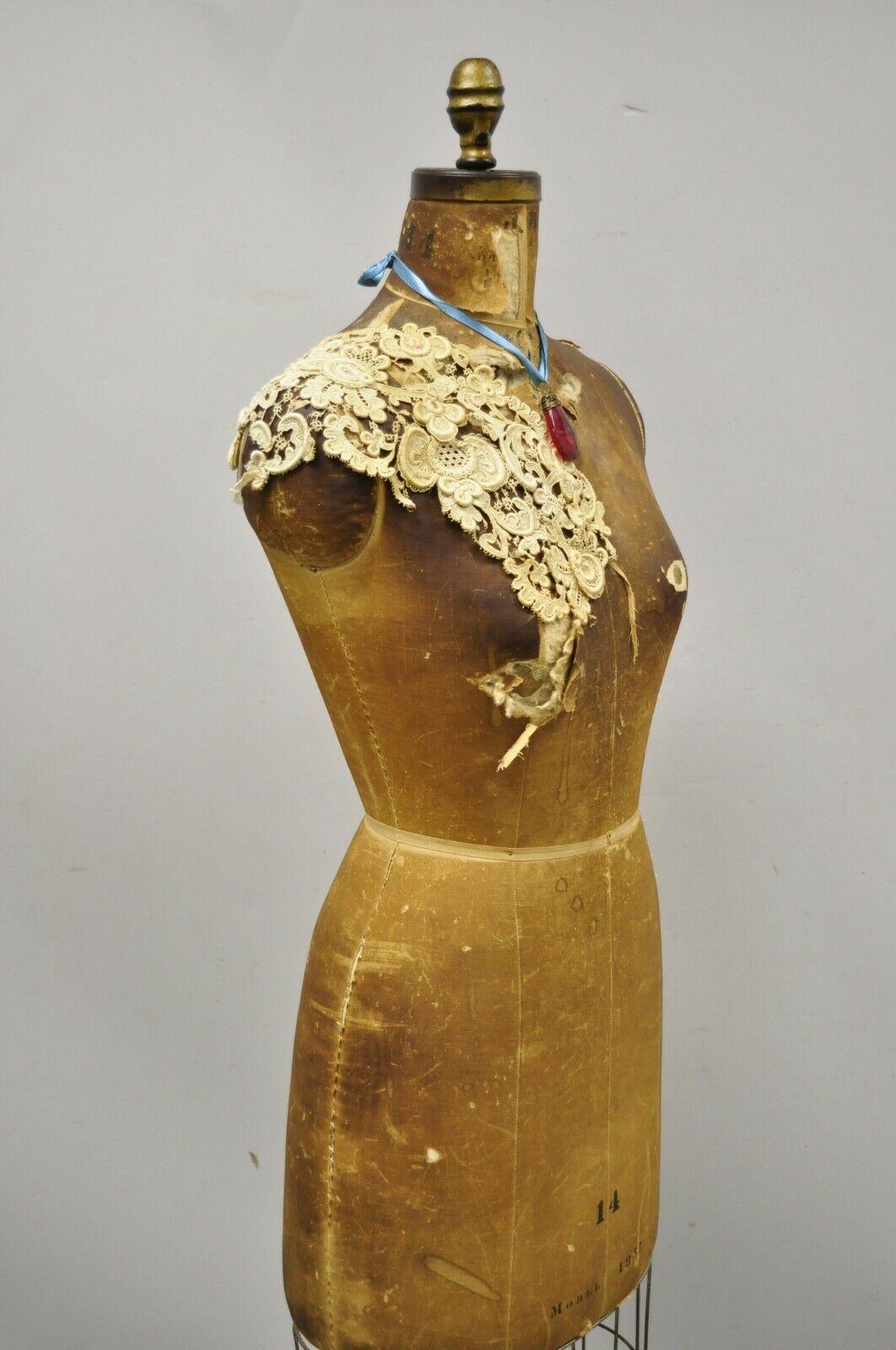 Maniquí antiguo J.R. Bauman Modelo 1957 Talla 14 Forma de vestido de jaula Victoriano