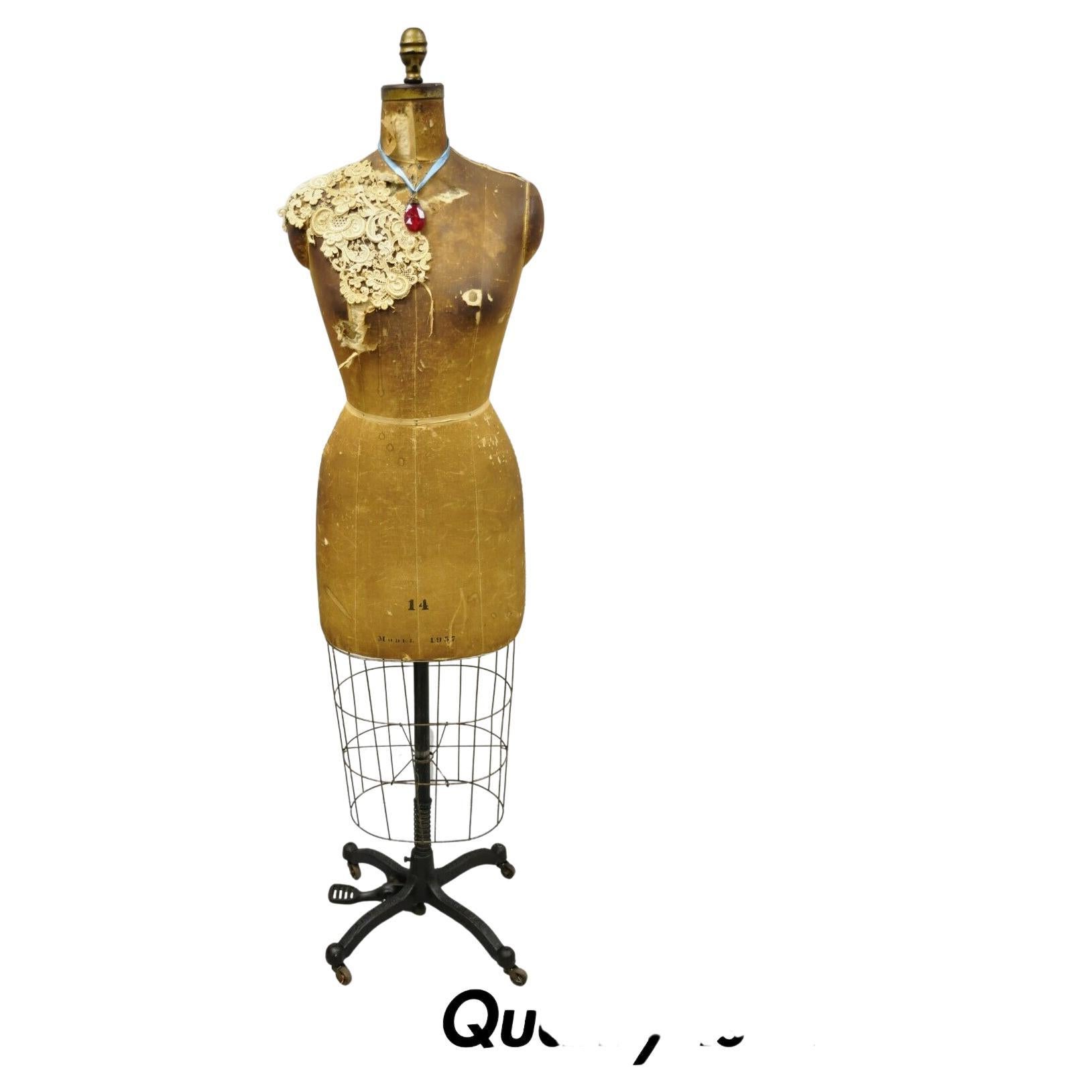 Antique J.R Bauman Model 1957 Size 14 Cage Dress Form Mannequin For Sale