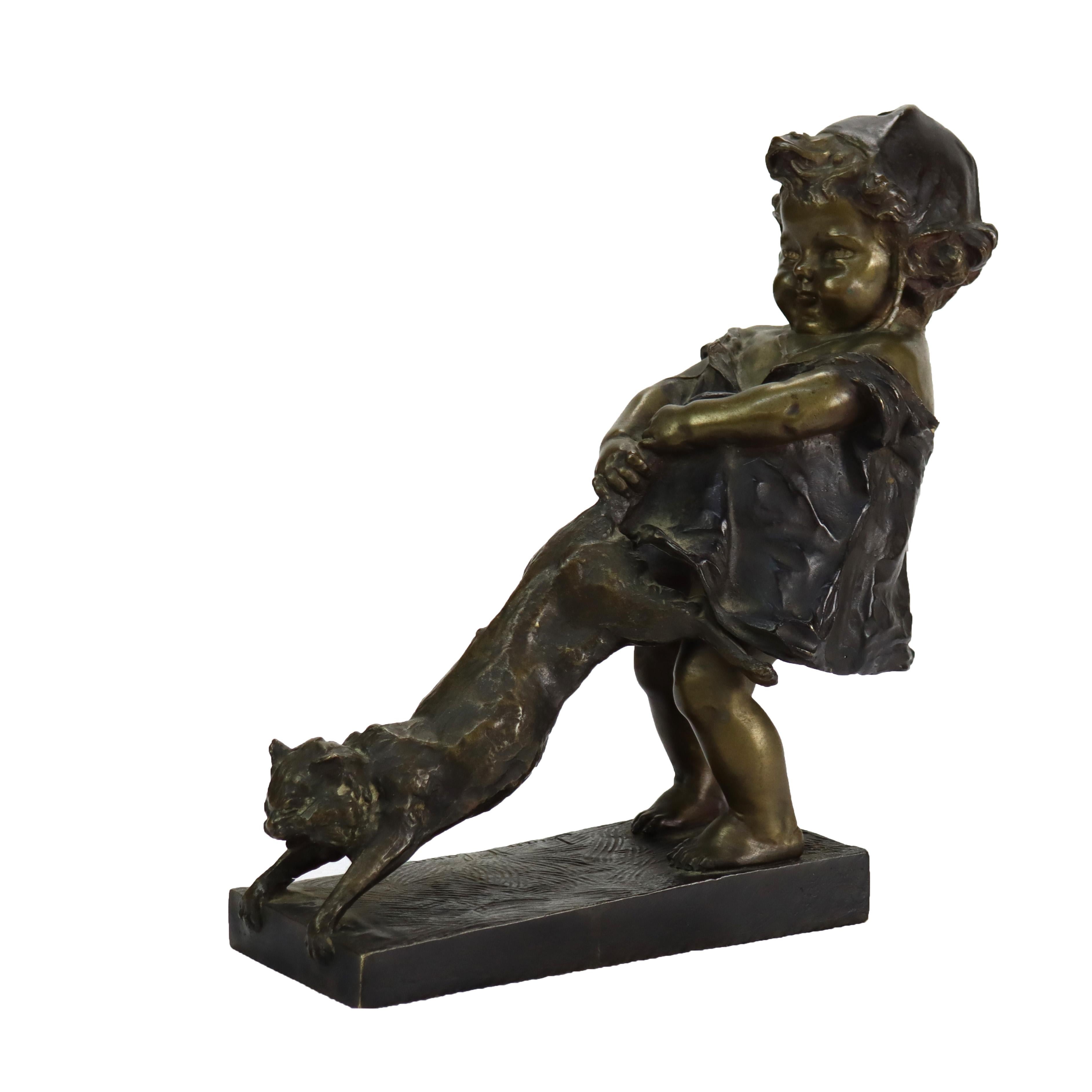 Antique Juan Clara 1st Edition Bronze Figure “Toddler With Cat” Signed C1900

Measures - 10 5/8