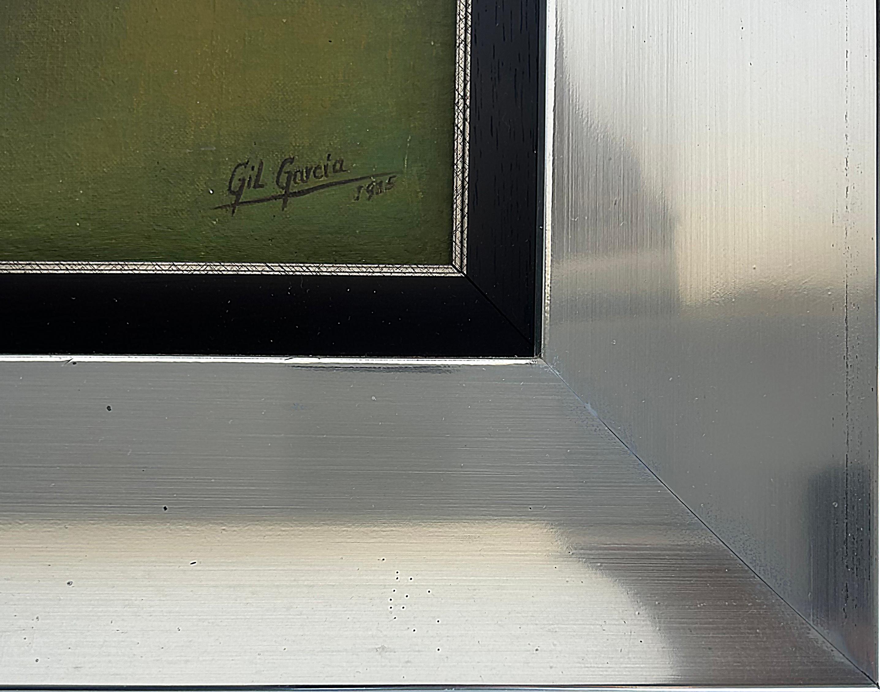 Toile Ancienne nature morte florale de Juan Gil Garcia, peinture à l'huile sur toile, cadre argenté en vente