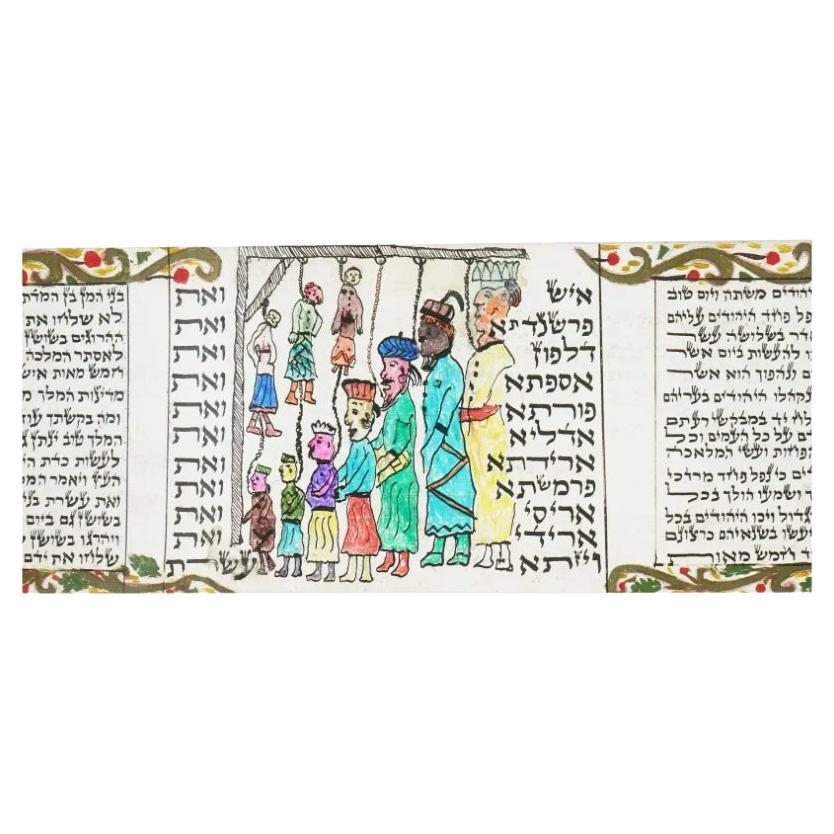 Antique Judaica Hand Illuminated Megillah Scroll of Esther Manuscript