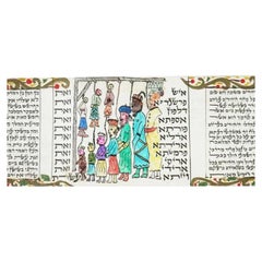 Antique Judaica Hand Illuminated Megillah Scroll of Esther Manuscript