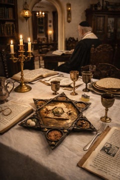 Antique Judaica Bronze Passover Seder Plate Vienna Art Deco 1890 Koloman Moser