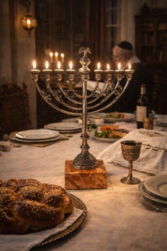 Antique Judaica Silver Menorah with engraved initials Wien C.M.v.R 19th century