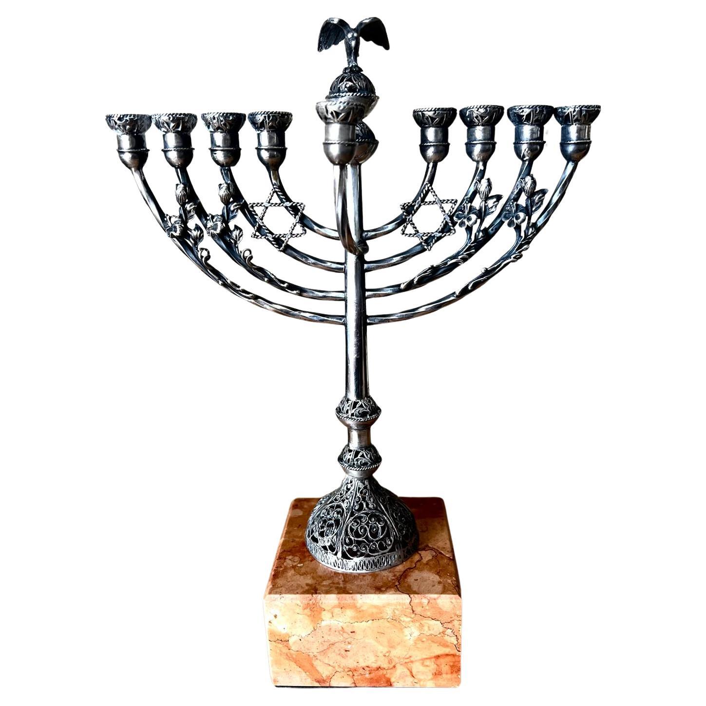 Antique Judaica Silver Menorah with engraved initials Wien C.M.v.R 19th century