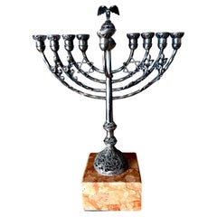 Antique Judaica Silver Menorah with engraved initials Wien C.M.v.R 19th century