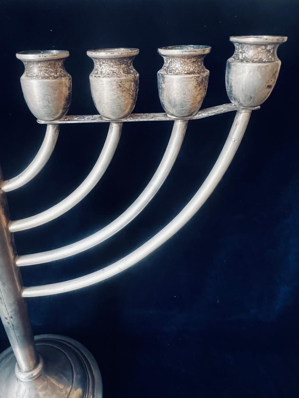 English Antique Judaica Sterling Silver Menorah Art Deco For Sale