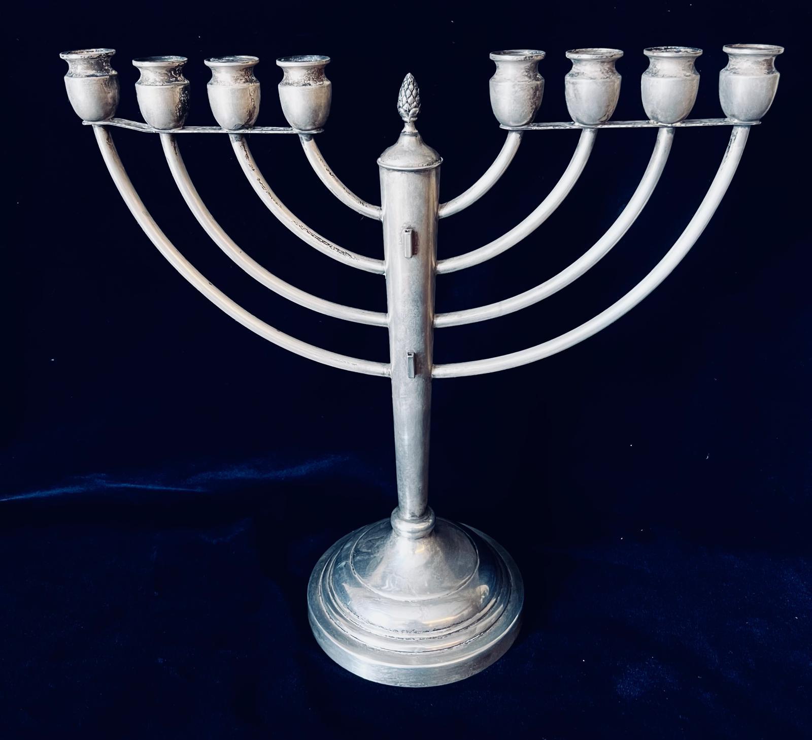 Hand-Crafted Antique Judaica Sterling Silver Menorah Art Deco For Sale