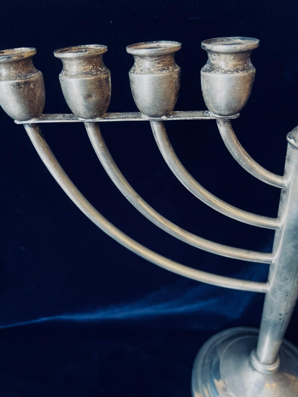 Antique Judaica Sterling Silver Menorah Art Deco In Good Condition For Sale In Doha, QA
