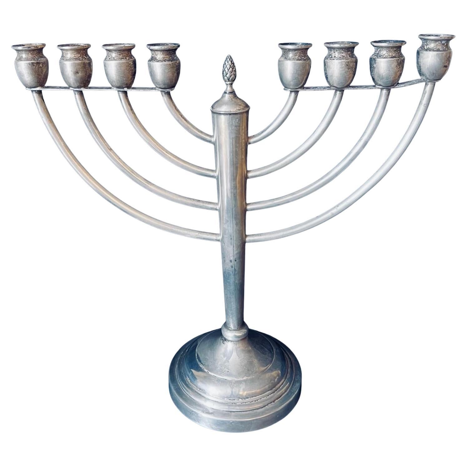 Antique Judaica Sterling Silver Menorah Art Deco