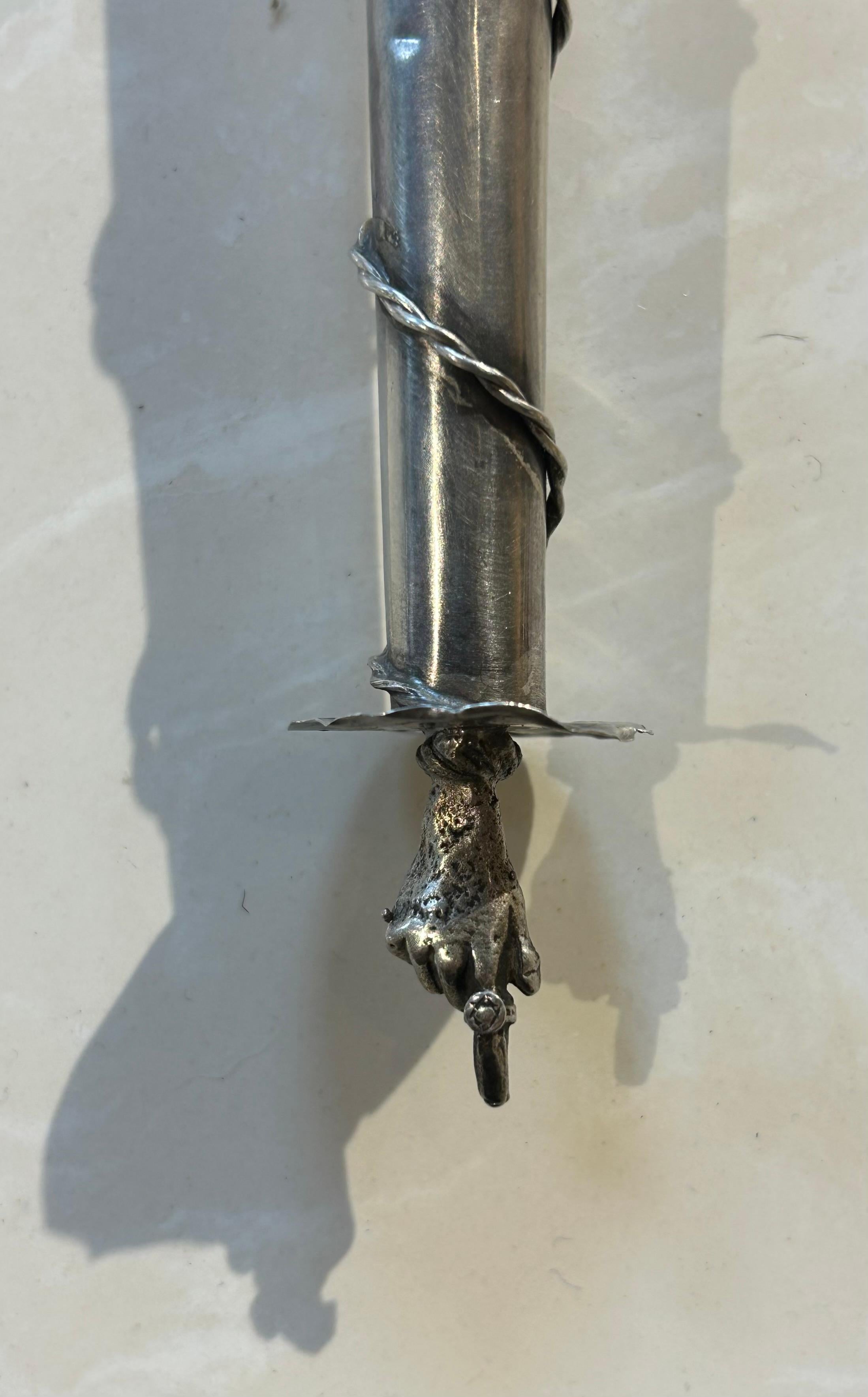 Intagliato a mano Antico puntatore della Torah in argento sterling Judaica/Yad 1786 in vendita