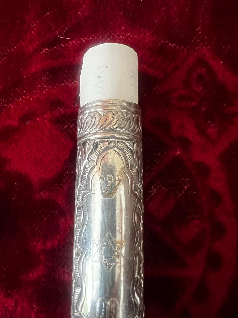 Austrian Antique Judaical 19th Century Sterling Silver Large Mezuzah with Prayer