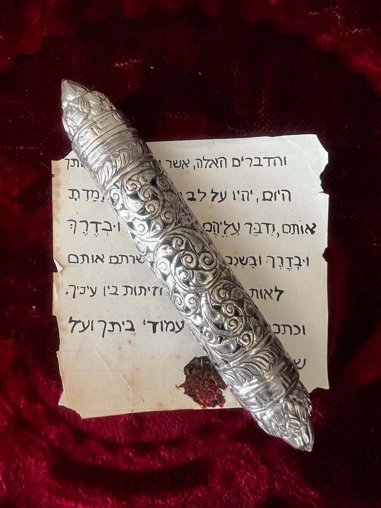Hand-Crafted Antique Judaical 19th Century Sterling Silver Large Mezuzah with Prayer