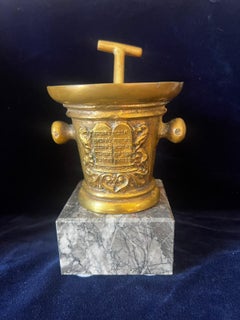 Antique Judaica Spice/Herb Brass Mortar and Pestle with 10 Commandments