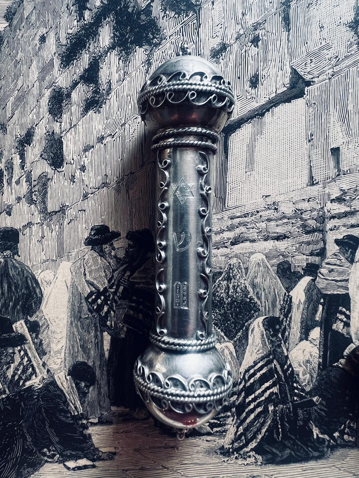 Austrian Antique Judaica Sterling Silver Mezuzah with a Scroll in Original Box ca 1890 For Sale