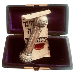 Antique Judaica Sterling Silver Mezuzah with a Scroll in Original Box ca 1890