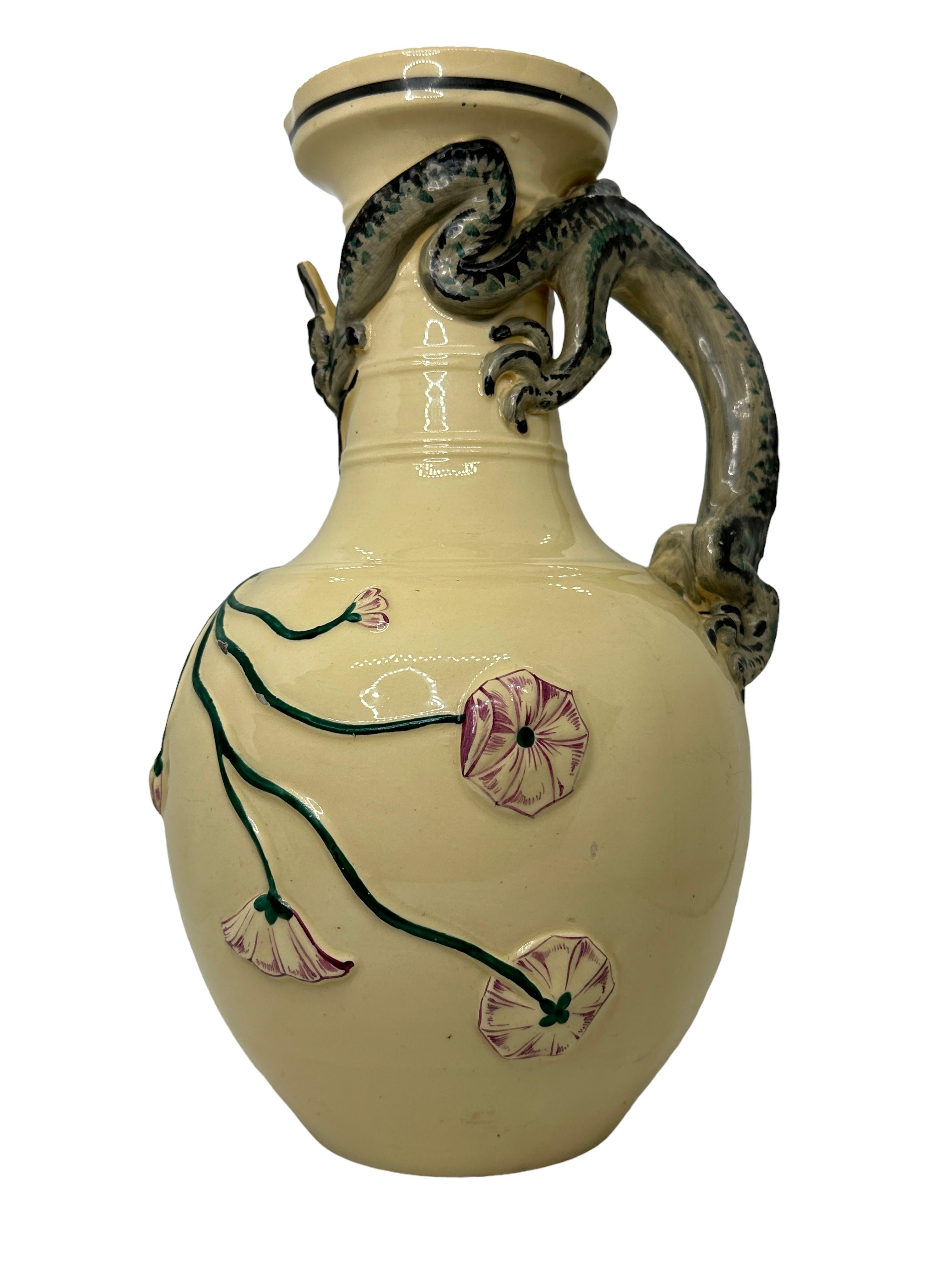 Mid-Century Modern Antique Jug Pitcher in Style of Royal Worcester Dragon Handle, Chinese or Japan For Sale