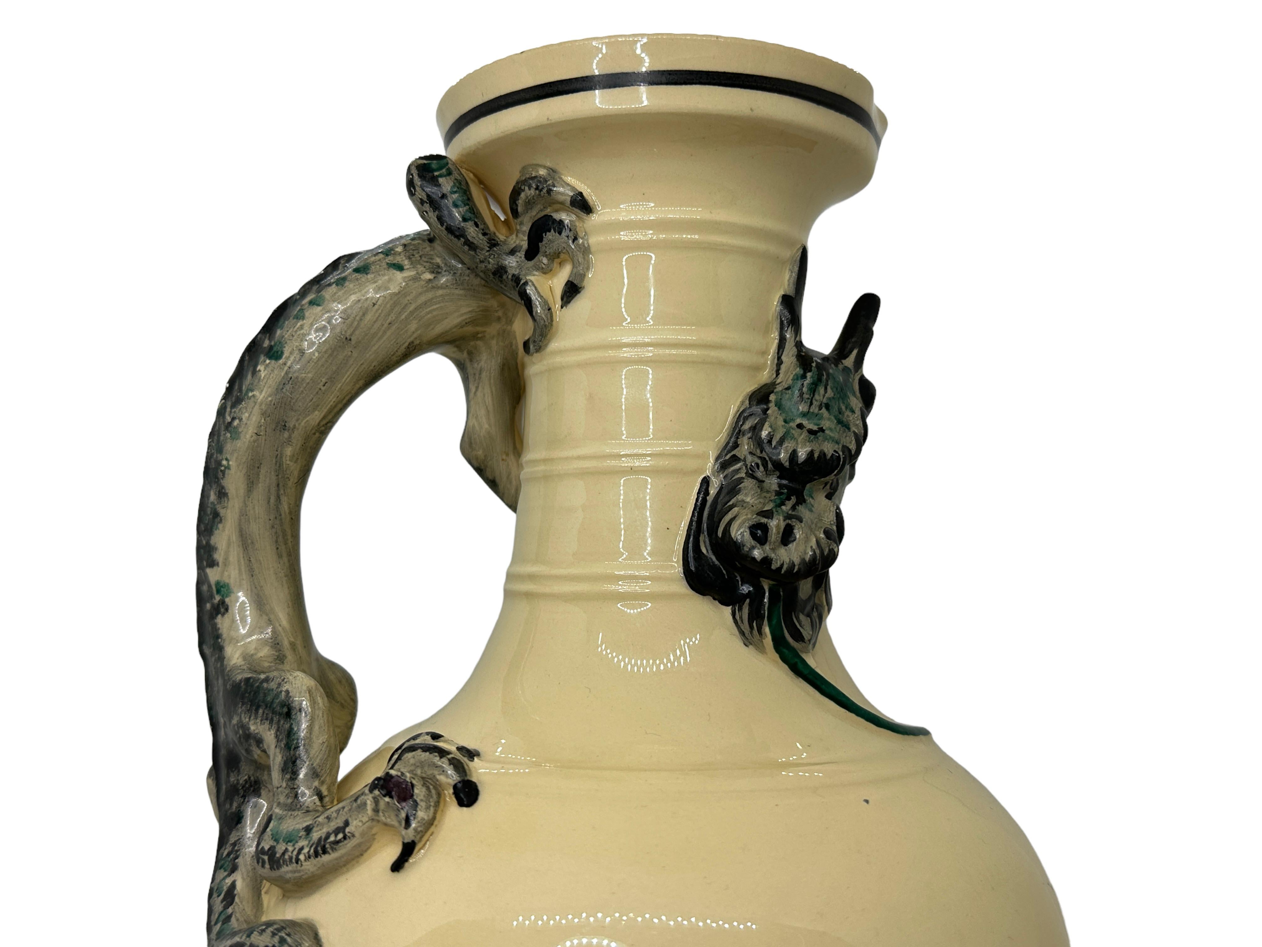 20th Century Antique Jug Pitcher in Style of Royal Worcester Dragon Handle, Chinese or Japan For Sale