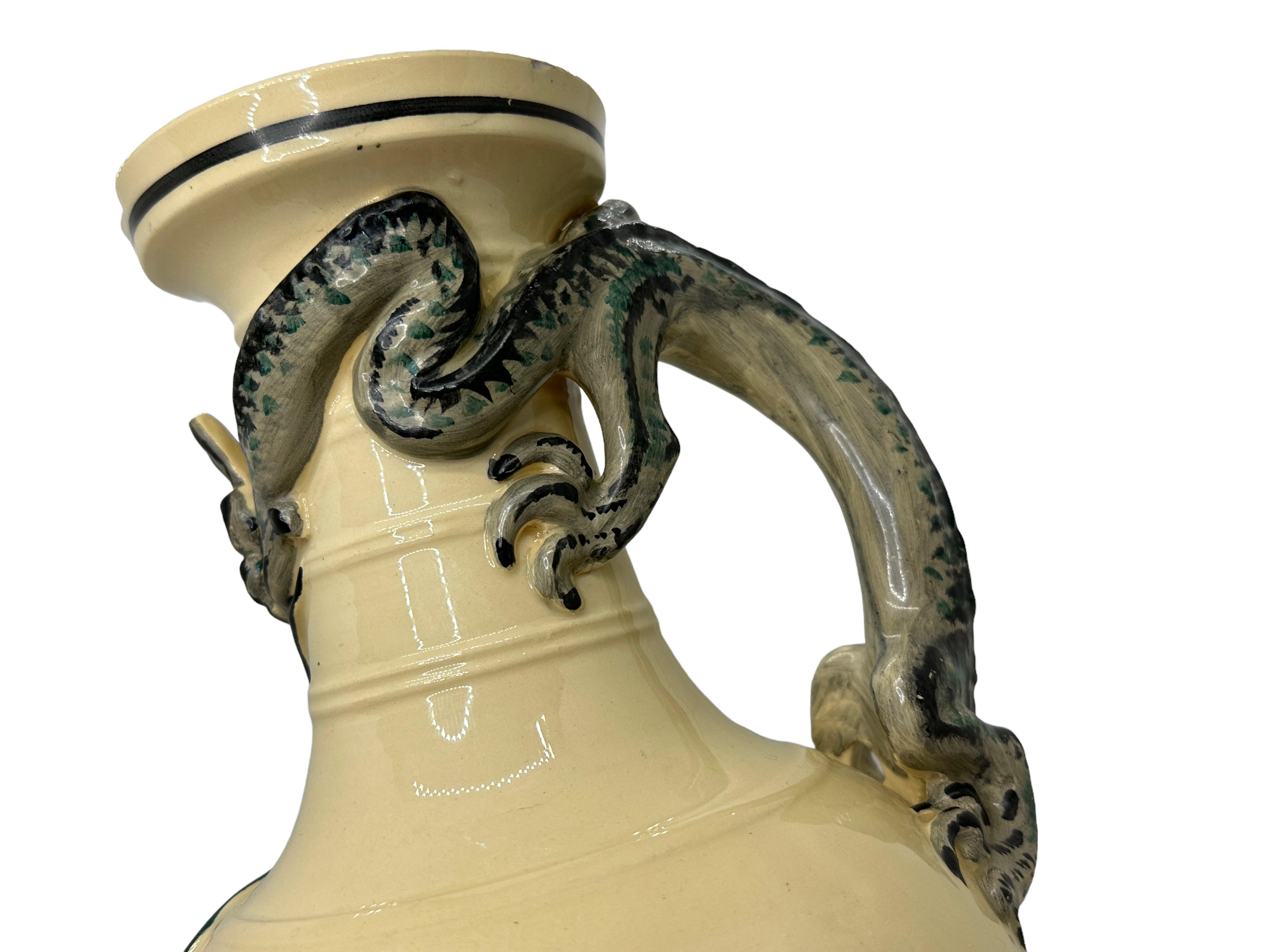 Ceramic Antique Jug Pitcher in Style of Royal Worcester Dragon Handle, Chinese or Japan For Sale