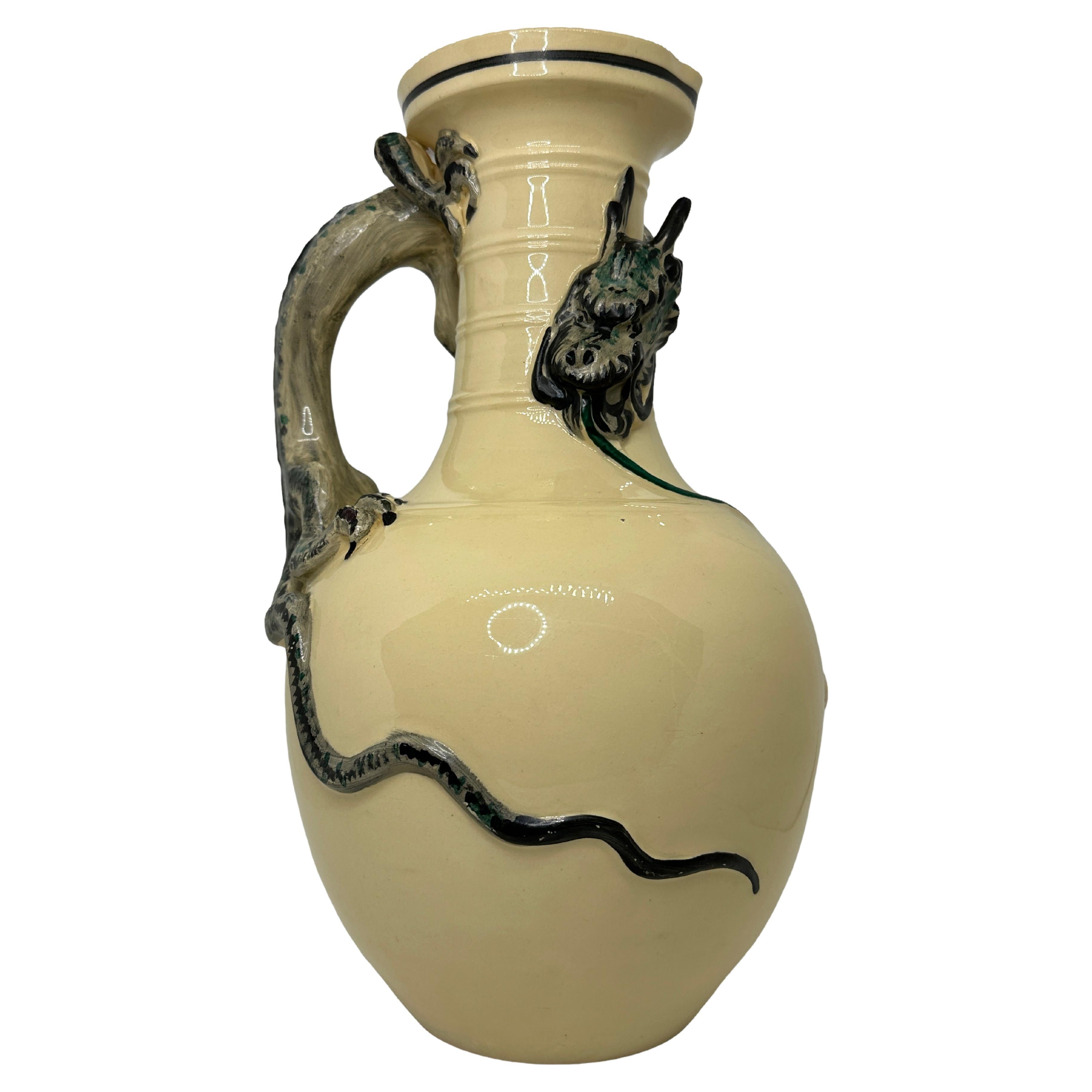 Antique Jug Pitcher in Style of Royal Worcester Dragon Handle, Chinese or Japan For Sale