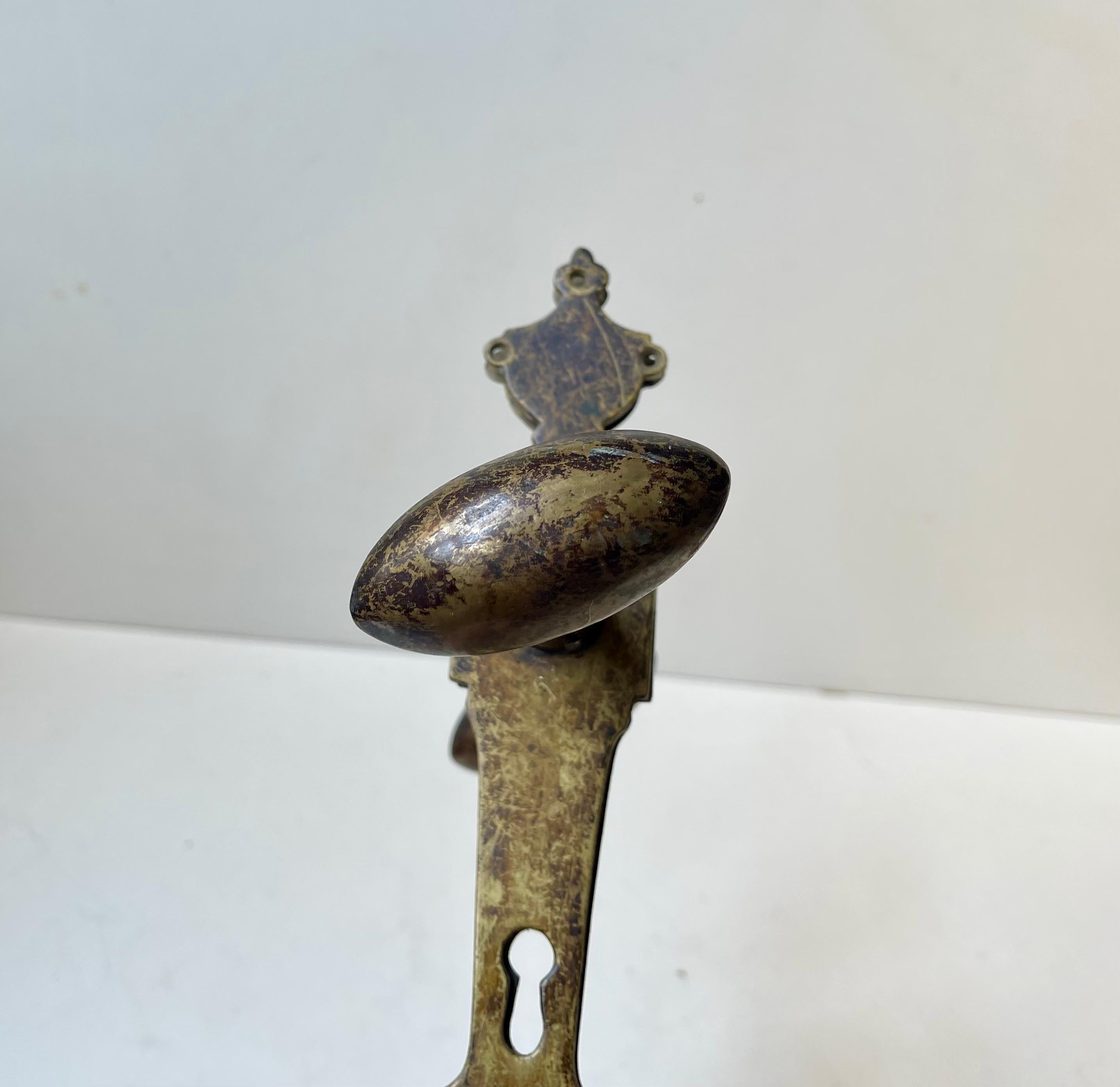 Jugendstil Antique Jugend Style Brass Door Handle Set, 1910s en vente