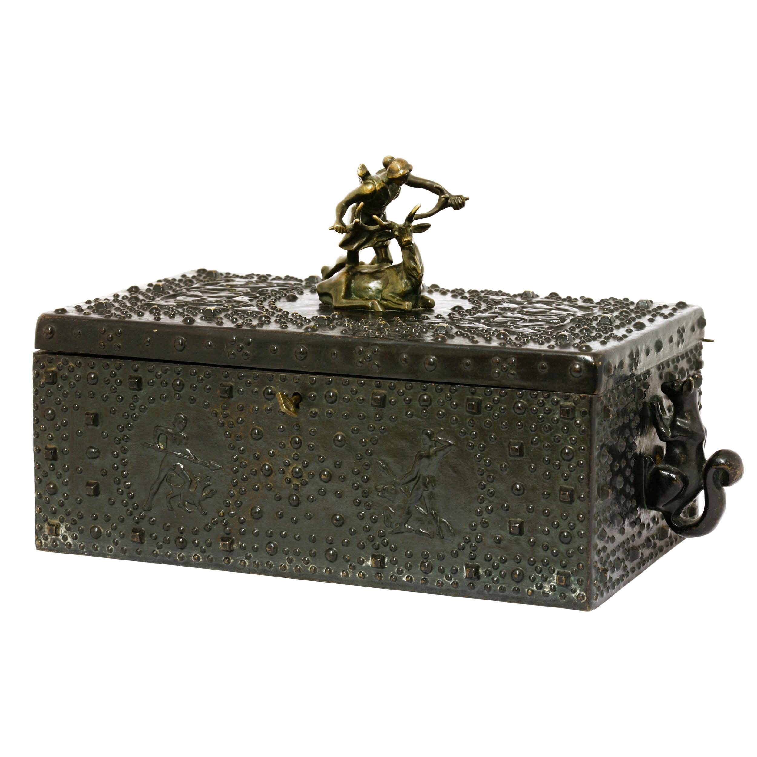 Antique bronze jewellery box by Friedrich Gornik for Dunhill, circa 1910 For Sale