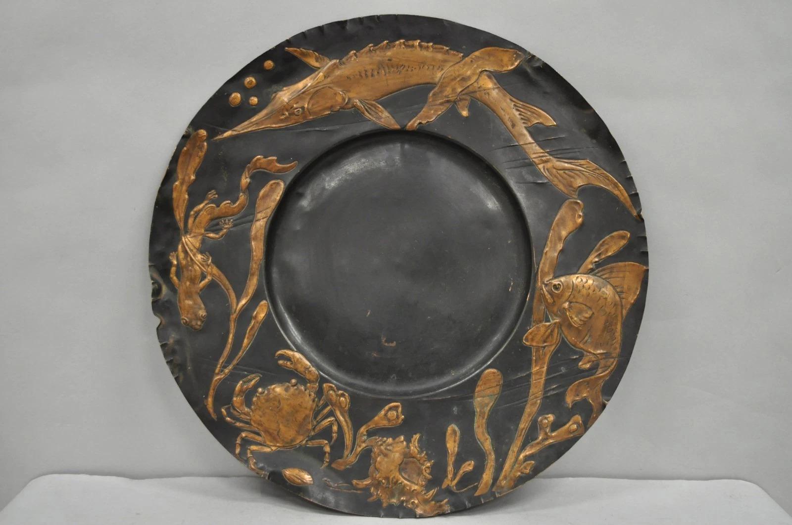 Antico piatto da portata in rame figurato Jugendstil con pesce di Steinicken & Lohr in vendita 4