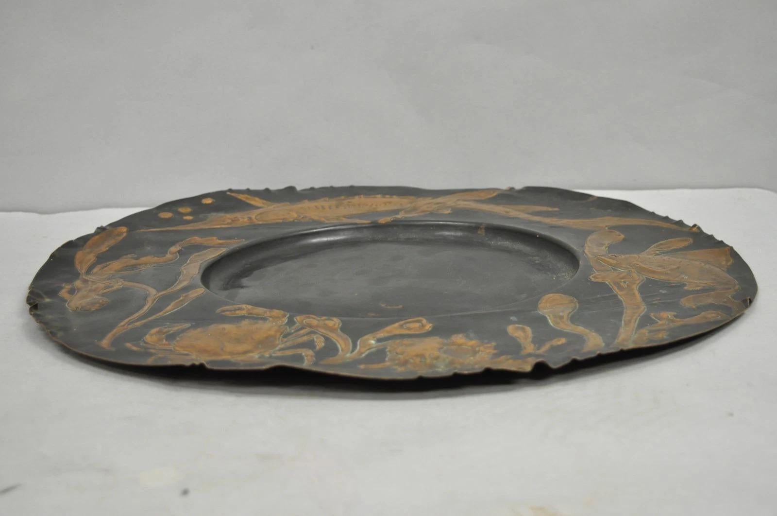 Antico piatto da portata in rame figurato Jugendstil con pesce di Steinicken & Lohr in vendita 2