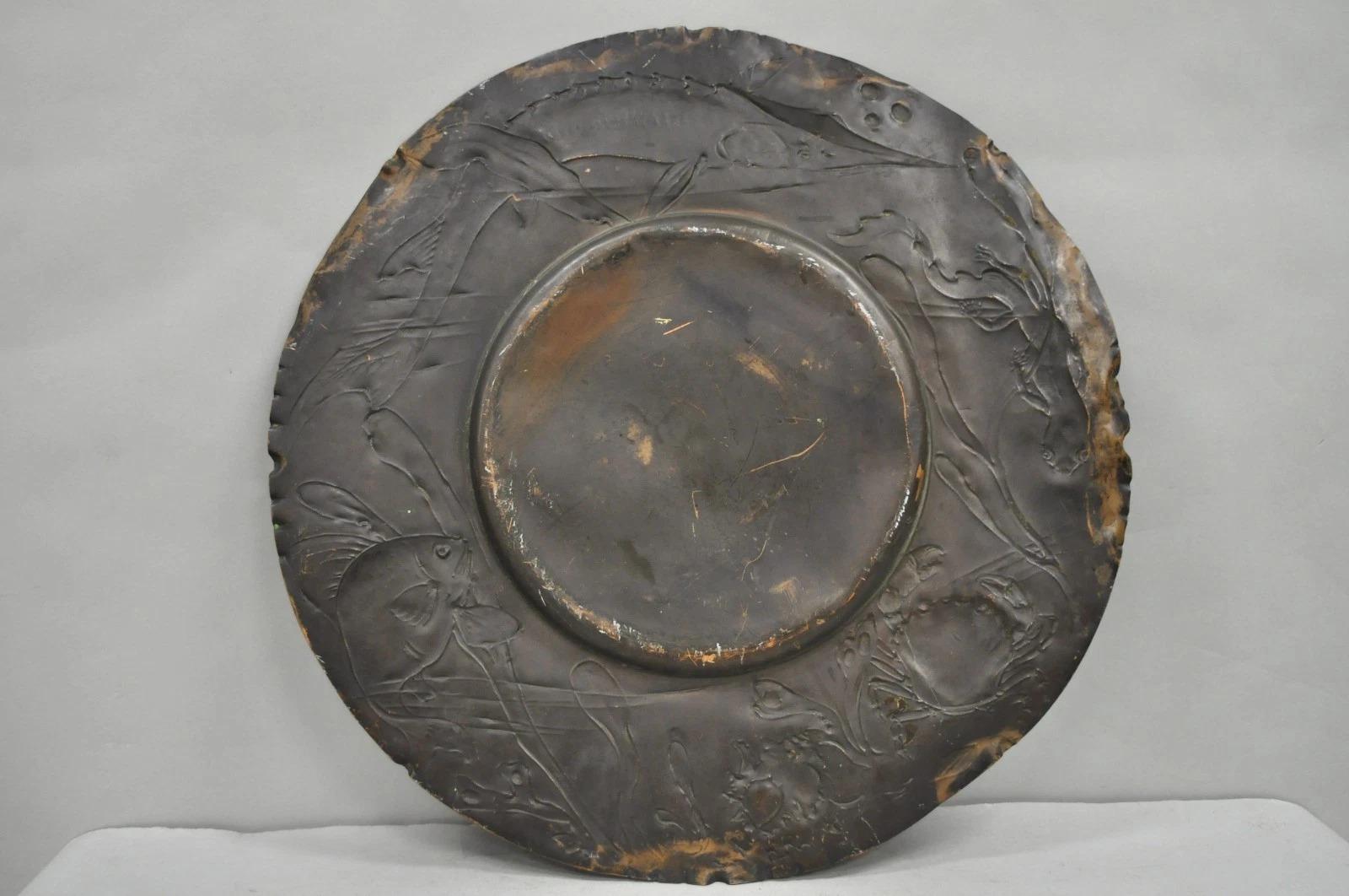 Antico piatto da portata in rame figurato Jugendstil con pesce di Steinicken & Lohr in vendita 3