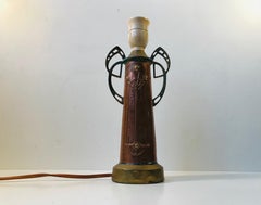 Antique Jugendstil Table Lamp in Copper and Brass, Signed, 1910s