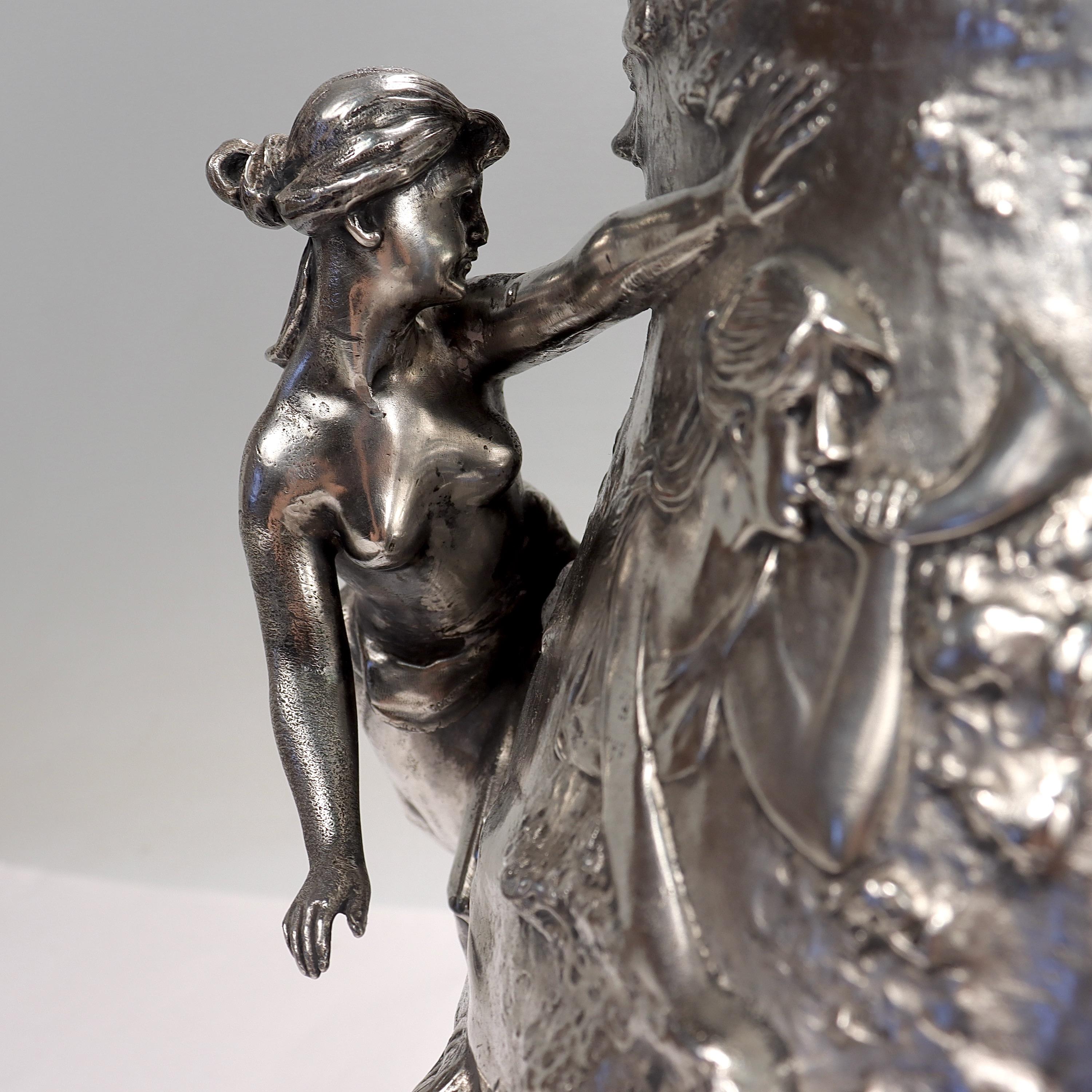 Bol à punch ou soupière antique Jugendstil W.M.F. en métal argenté avec une scène de chasse en vente 8