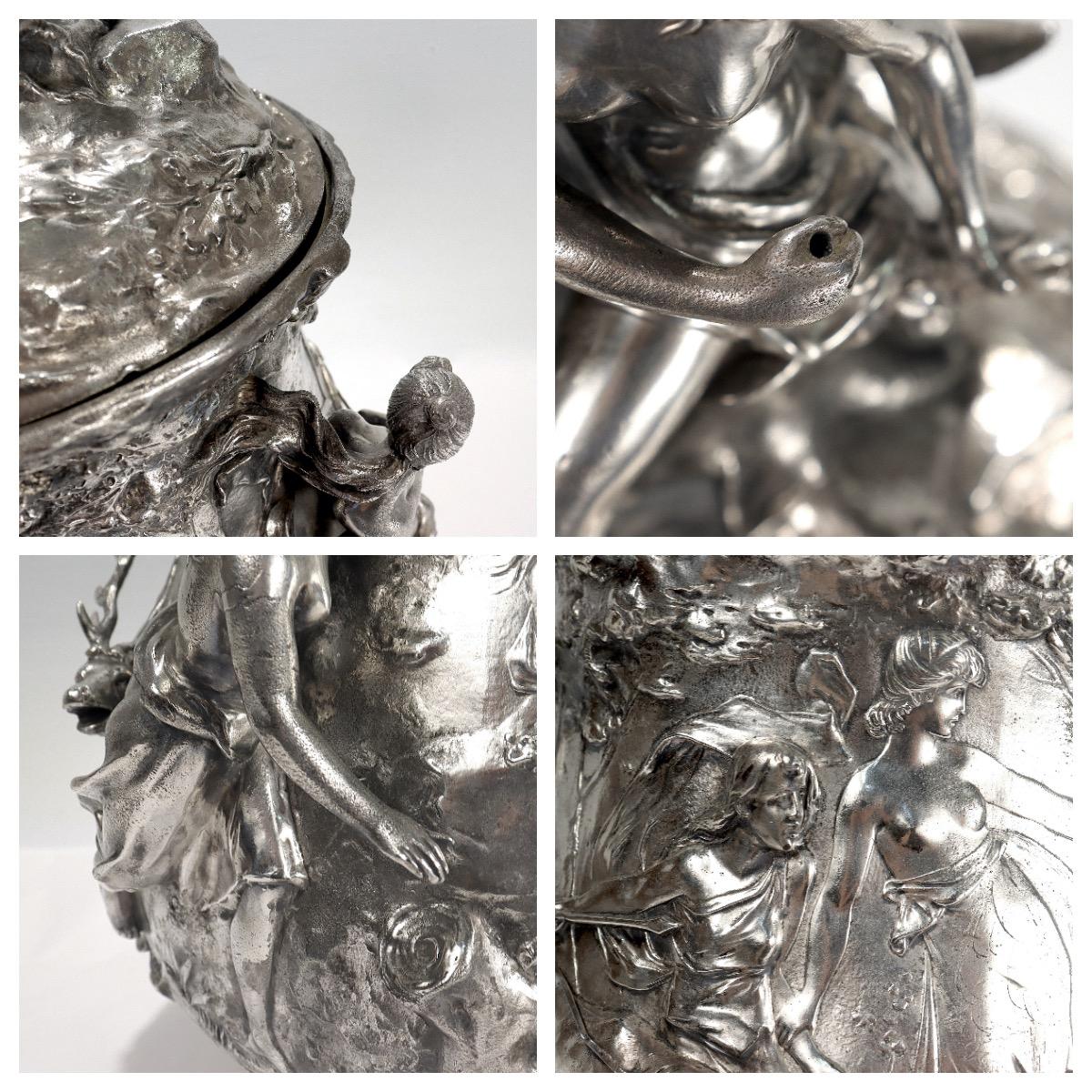 Bol à punch ou soupière antique Jugendstil W.M.F. en métal argenté avec une scène de chasse en vente 15