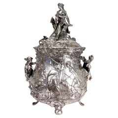 Antique Jugendstil W.M.F. Silver Plated Punch Bowl or Tureen with a Hunt Scene
