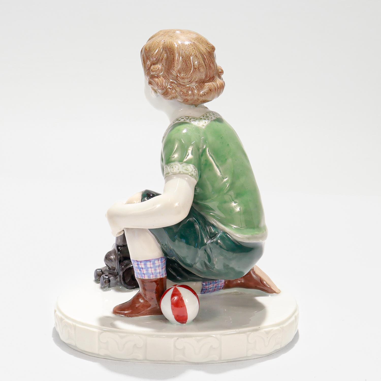 Antique Jugenstil Meissen Porcelain Boy & Toy Train Figurine by Eric Oehme A232 In Good Condition In Philadelphia, PA