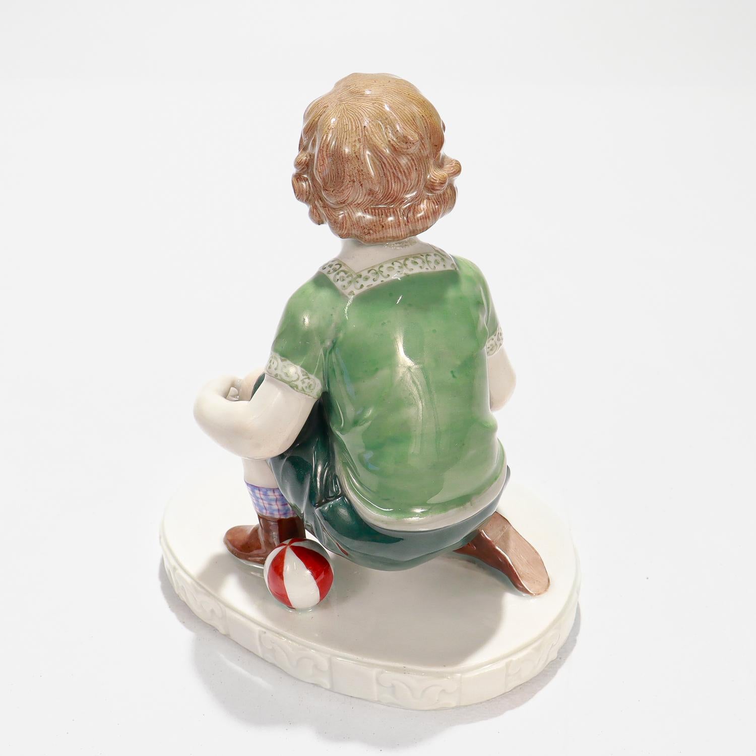 Antique Jugenstil Meissen Porcelain Boy & Toy Train Figurine by Eric Oehme A232 1