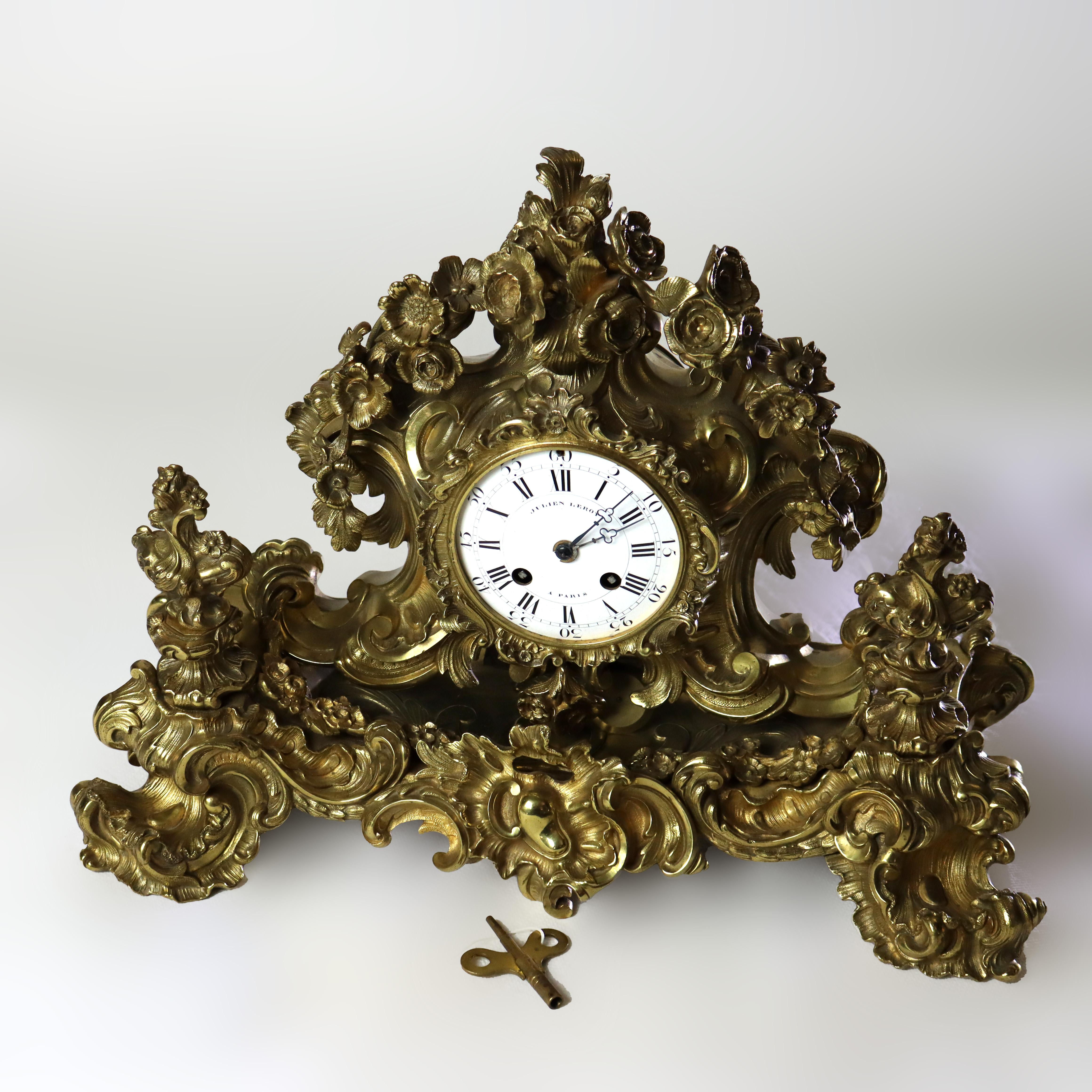 Antique Julien Leroy French Louis XIV Rococo Gilt Bronze Mantle Clock Signed C1820.
Measures - 12 1/8