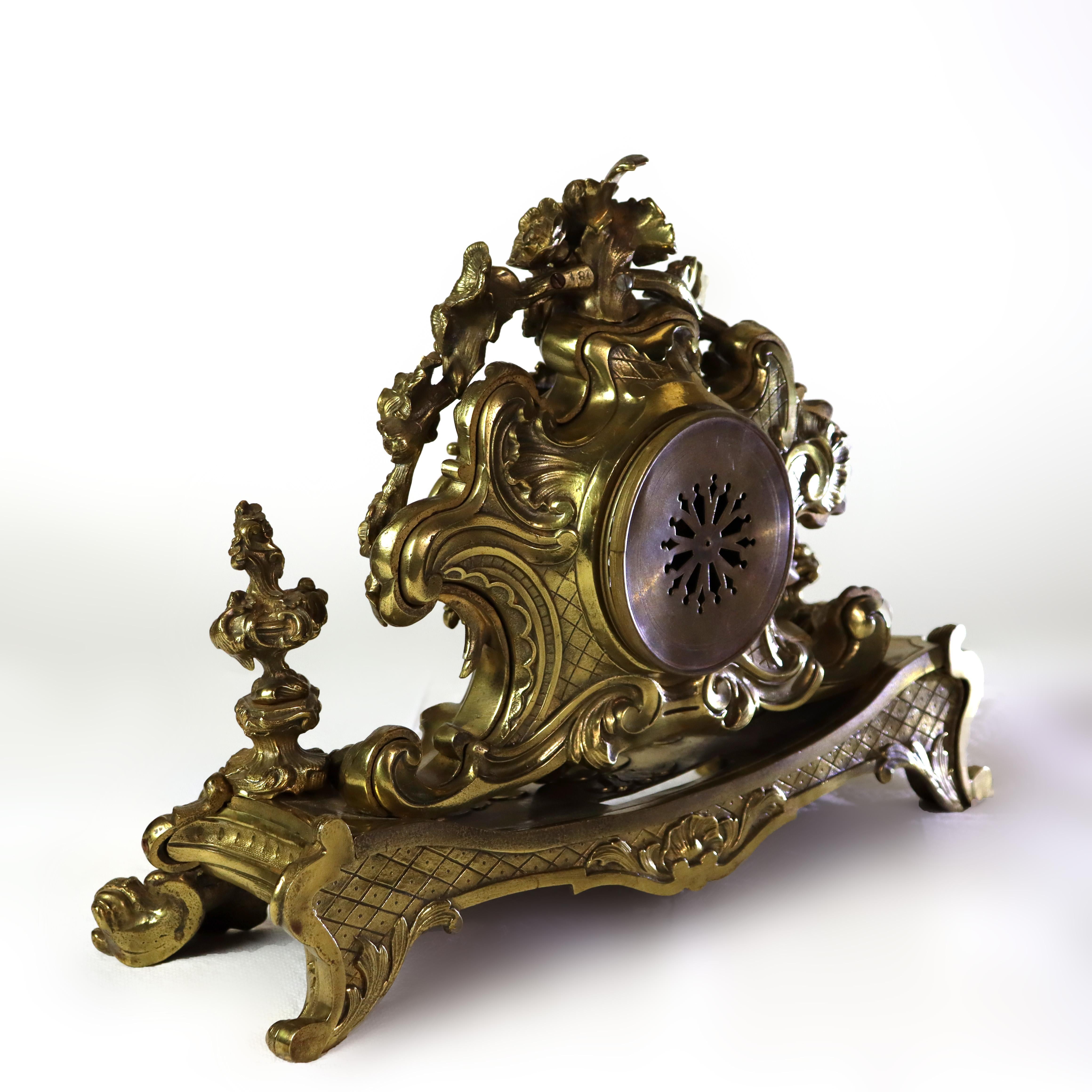 19th Century Antique Julien Leroy French Louis XIV Rococo Gilt Bronze Mantle Clock c1820 For Sale