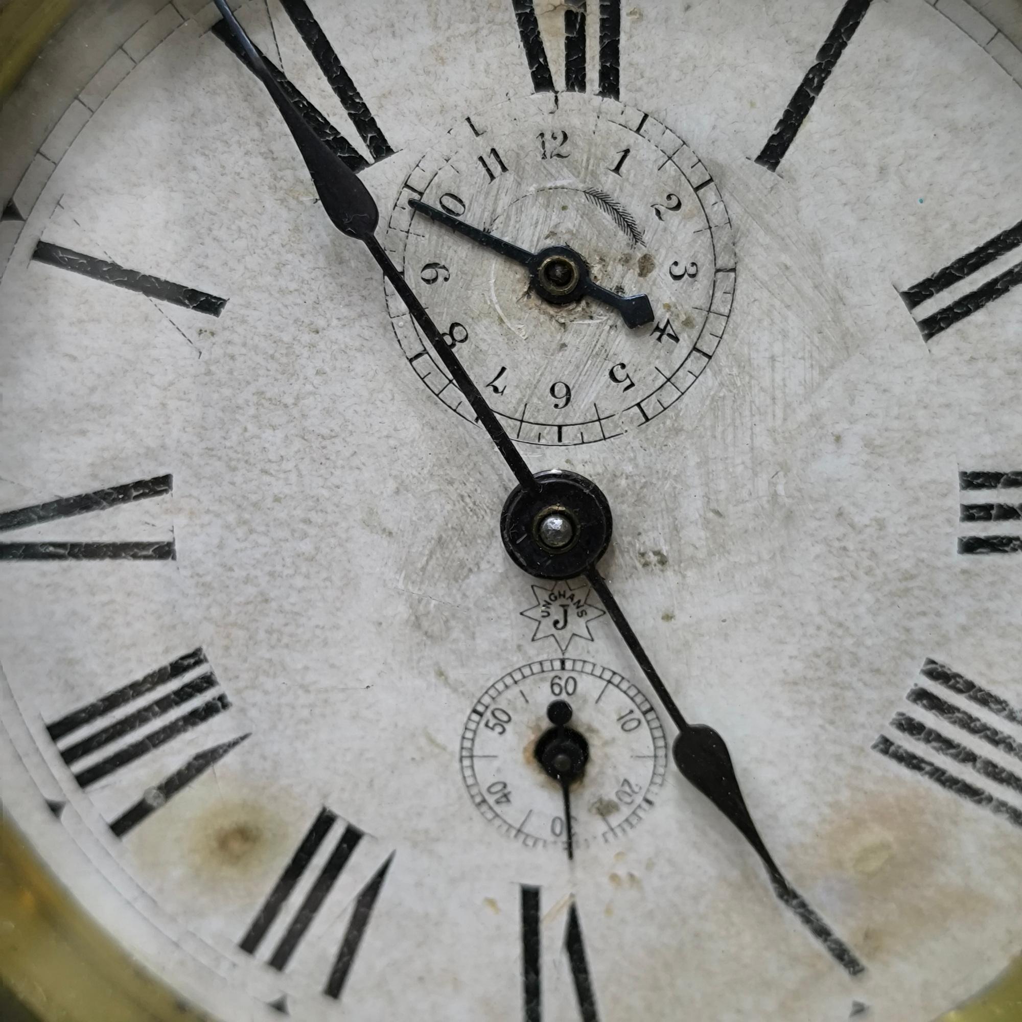 Antique Junghans Brass and Walnut Alarm Clock, Germany circa 1890s, Museum Piece For Sale 5