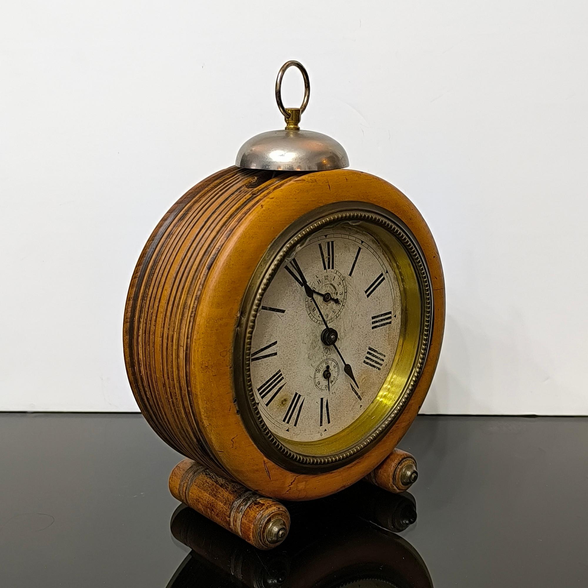 Art Nouveau Antique Junghans Brass and Walnut Alarm Clock, Germany circa 1890s, Museum Piece For Sale