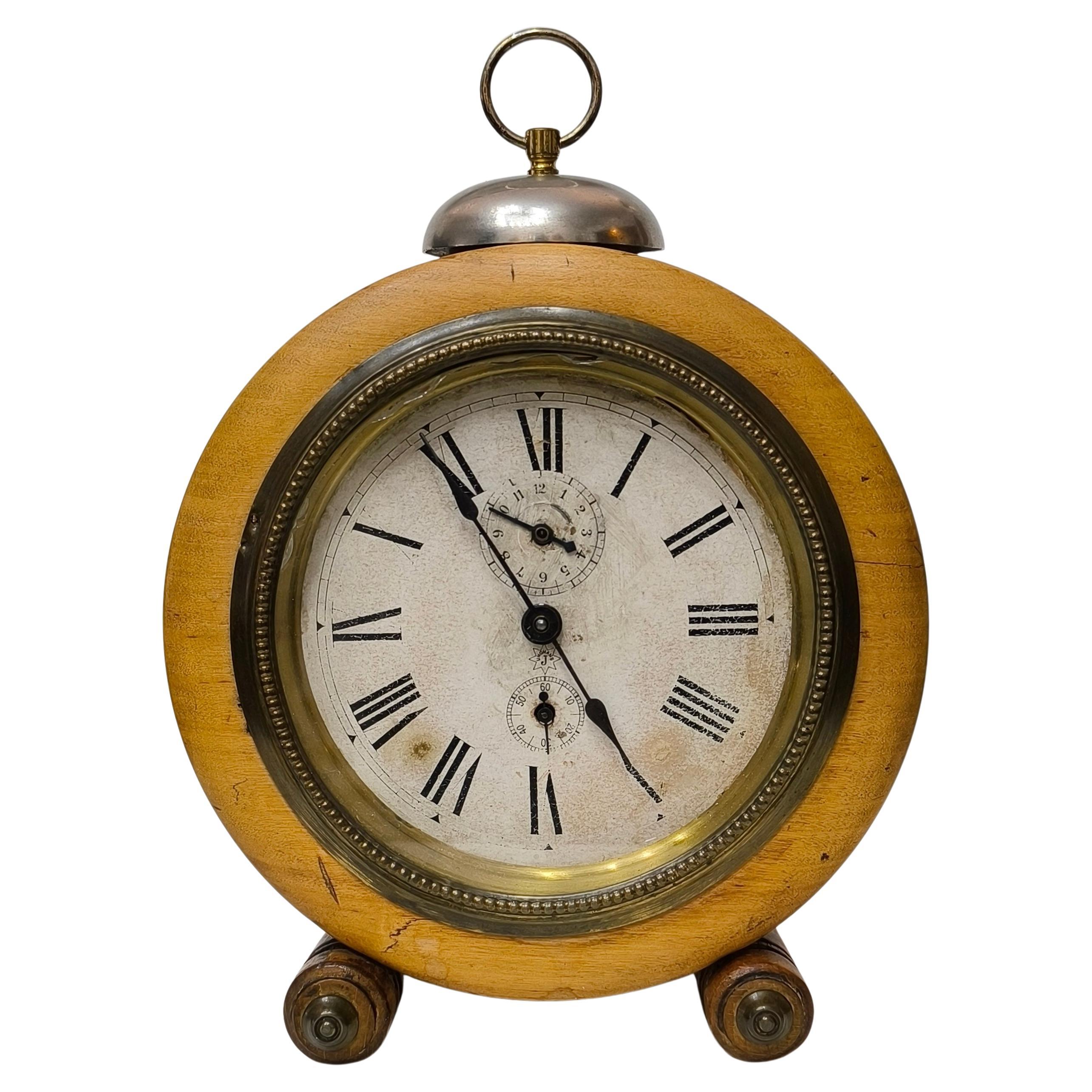 Antique Junghans Brass and Walnut Alarm Clock, Germany circa 1890s, Museum Piece For Sale