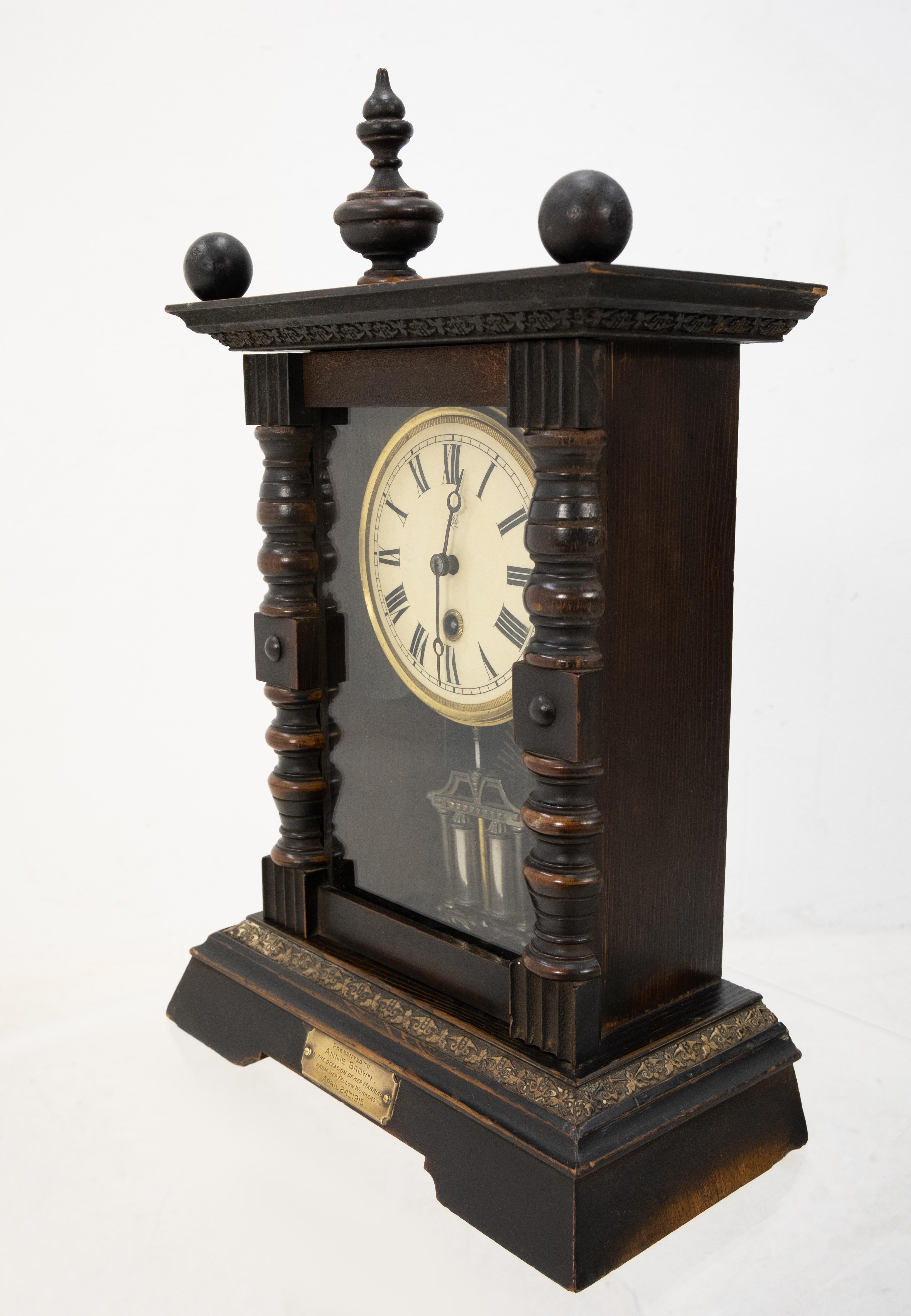 Antique Junghans Table Clock Annie Brown Inscription, 1915 1
