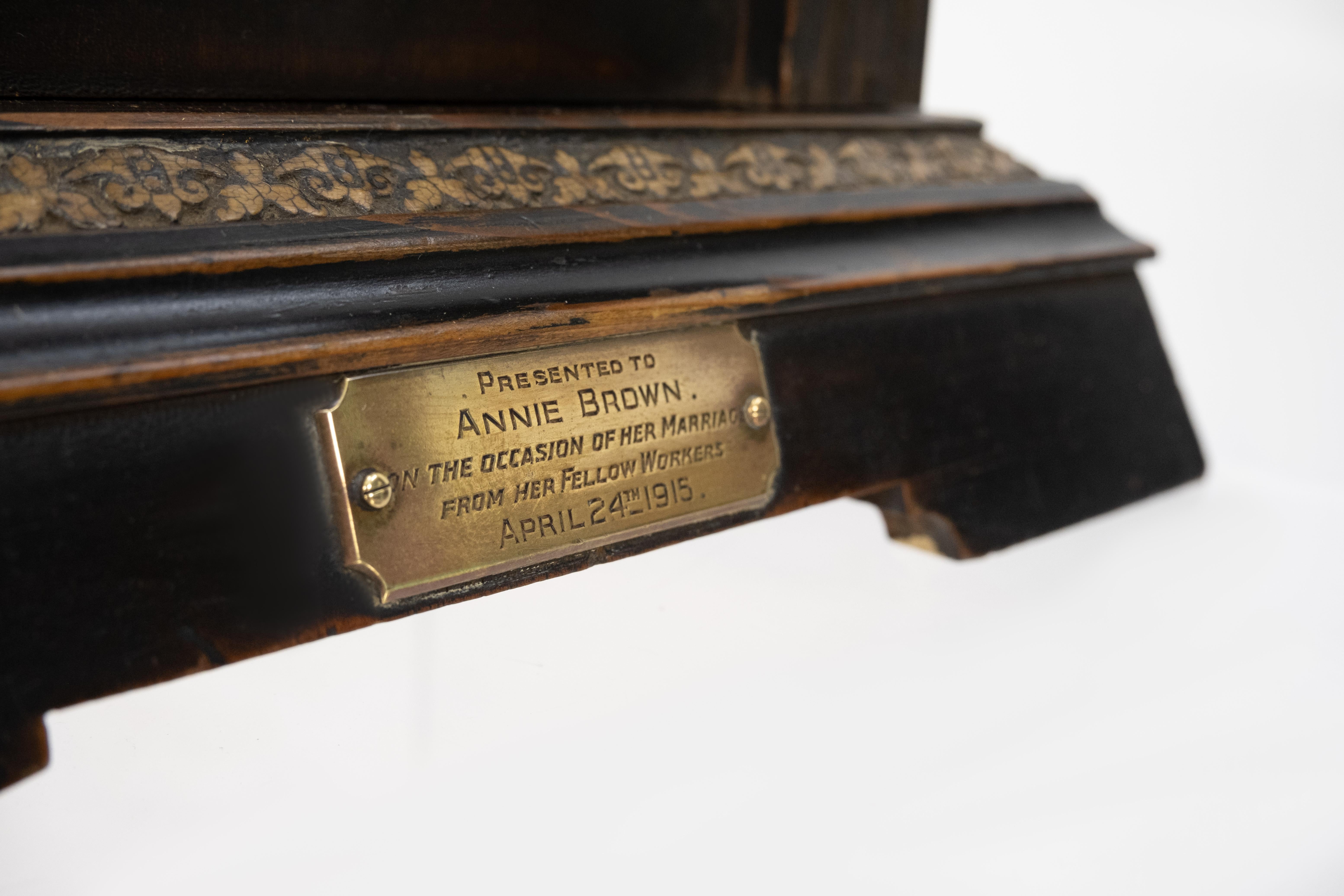 Belle Époque Antique Junghans Table Clock Annie Brown Inscription, 1915