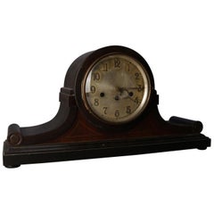 Antique Junghans Westminster Inlaid Mahogany Tambour Mantel Chime Clock