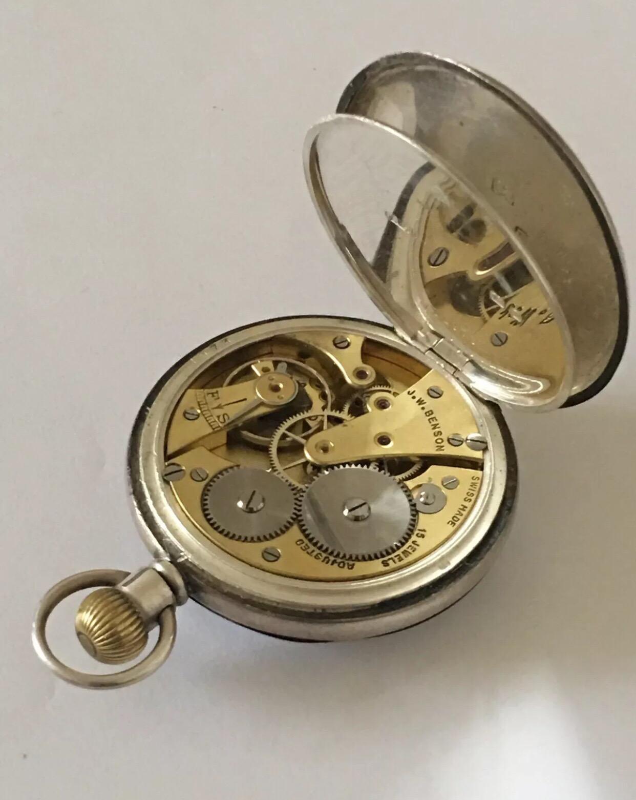 Antique J.W. Benson London Silver Pocket Watch In Good Condition For Sale In Carlisle, GB