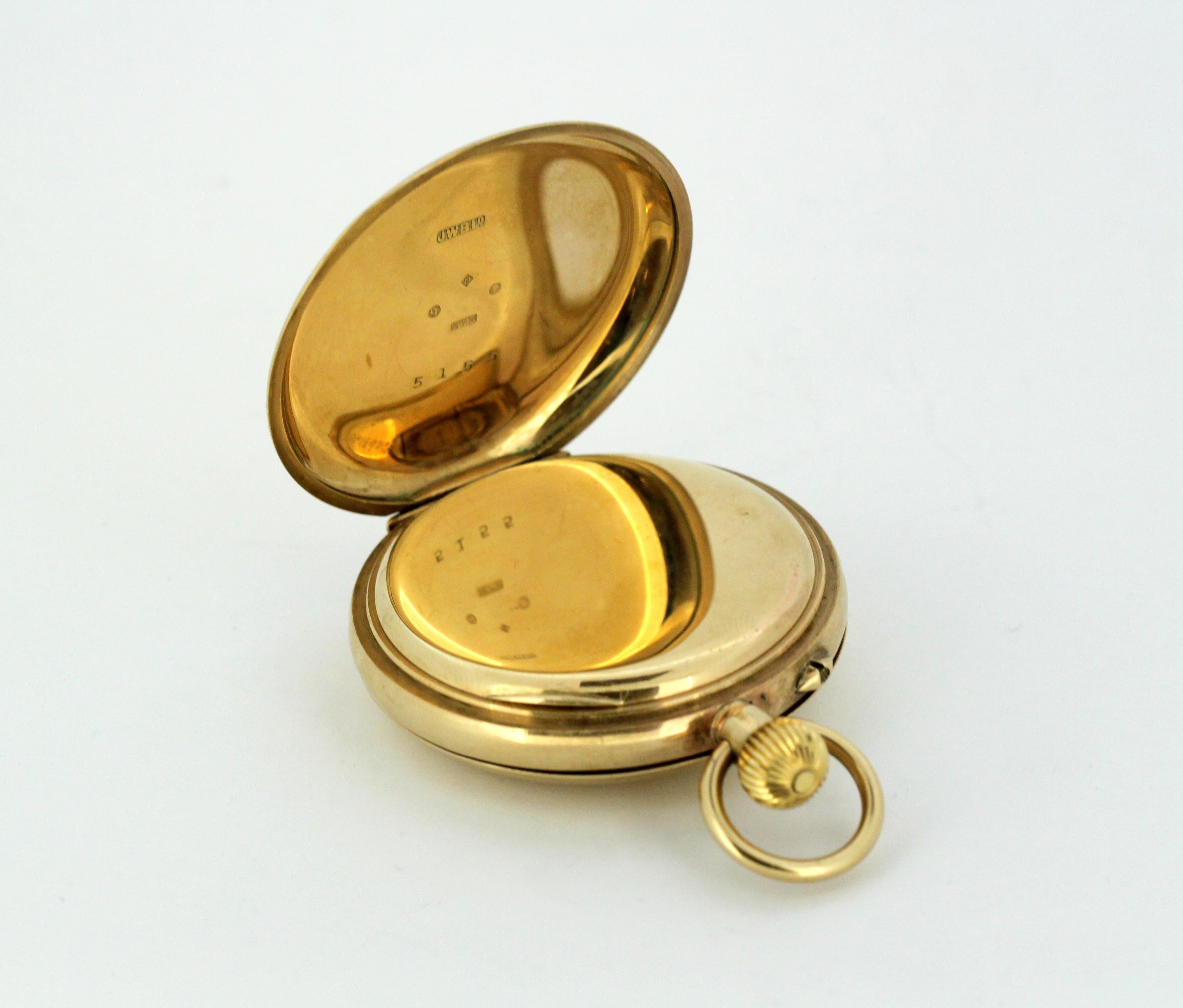 Men's Antique JW Benson Pocket Watch Set in 9 Karat Yellow Gold, London, 1931