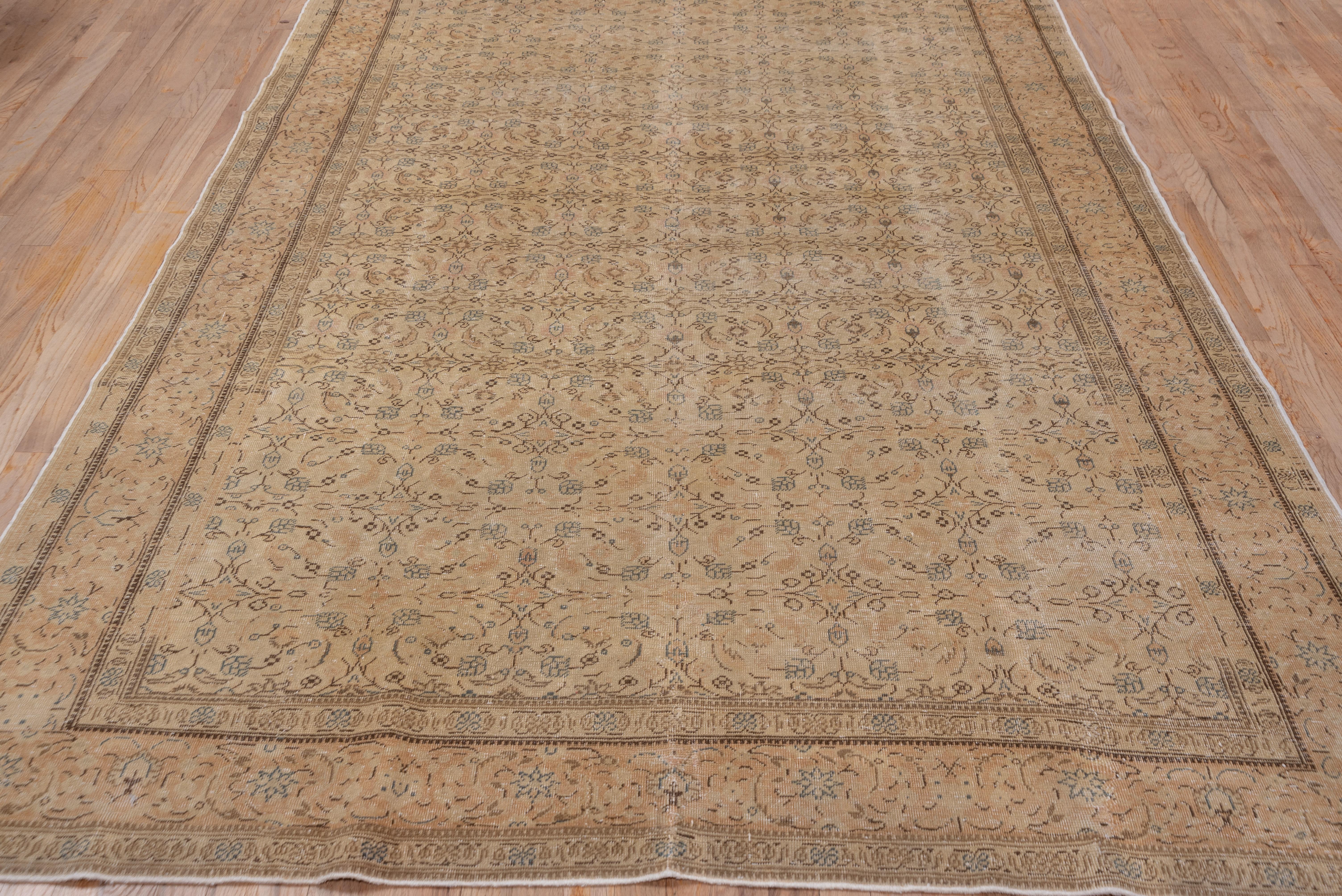 Industrial Antique Kaisary Carpet, Straw Ivory Field, circa 1930s For Sale