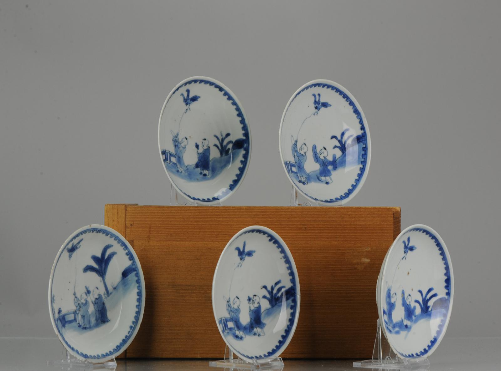 Antique Kaiseki Set of 5 Chinese Porcelain 17th C Kosometsuke Boy and Bird di For Sale 6